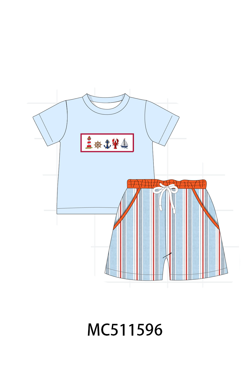 PO75 Orange sailboat lobster smocked stripe collection