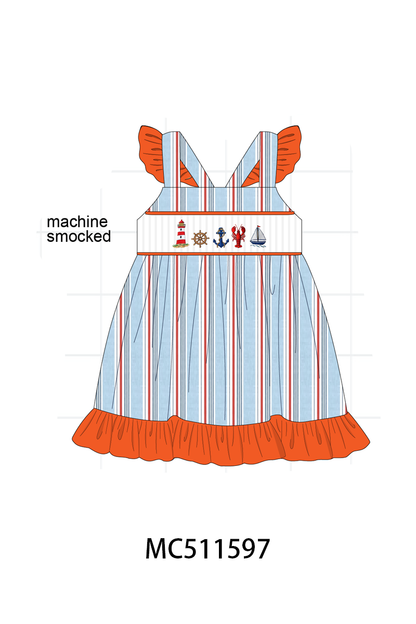 PO75 Orange sailboat lobster smocked stripe collection