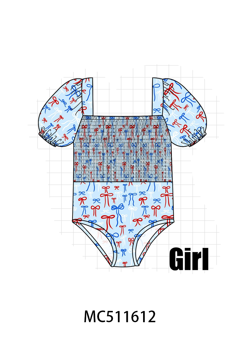 PO75 Blue Patriotic bow smocked collection