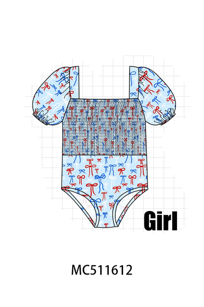 PO75 Blue Patriotic bow smocked collection