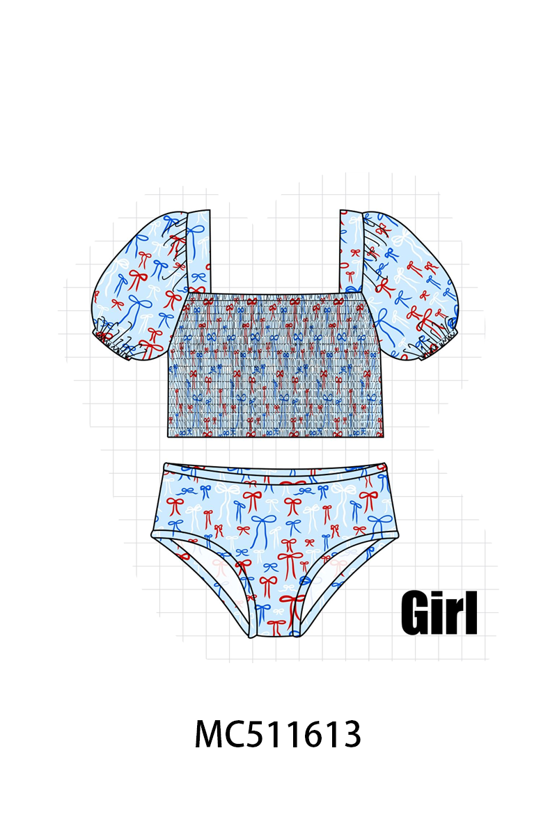 PO75 Blue Patriotic bow smocked collection
