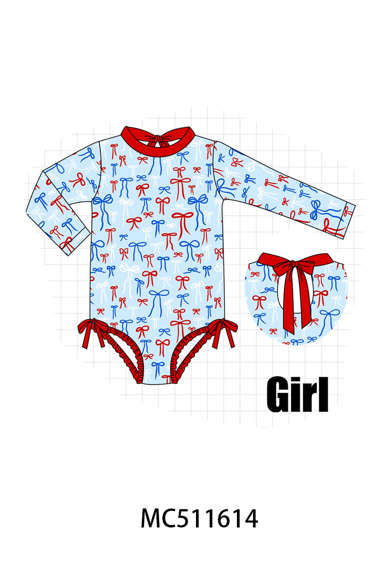 PO75 Blue Patriotic bow smocked collection