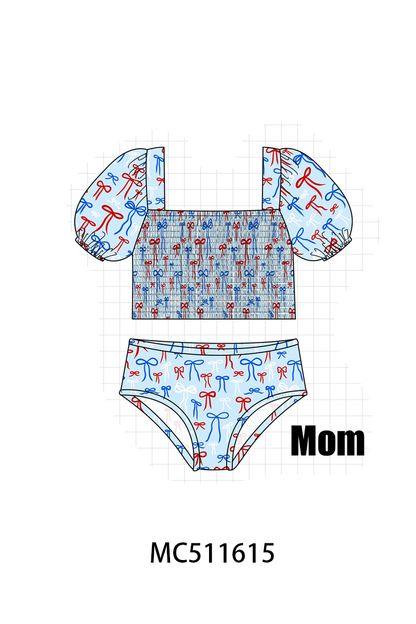 PO75 Blue Patriotic bow smocked collection