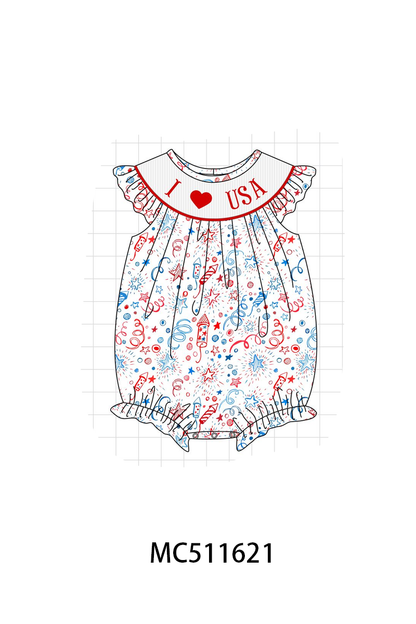 PO75 Red Patriotic I love USA smocked collection