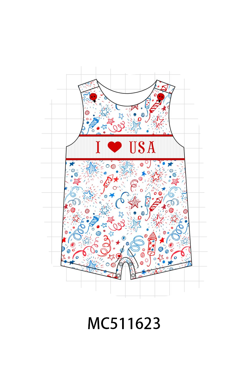 PO75 Red Patriotic I love USA smocked collection