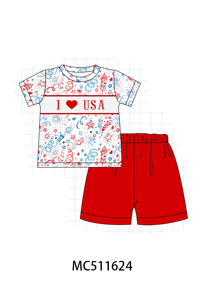 PO75 Red Patriotic I love USA smocked collection