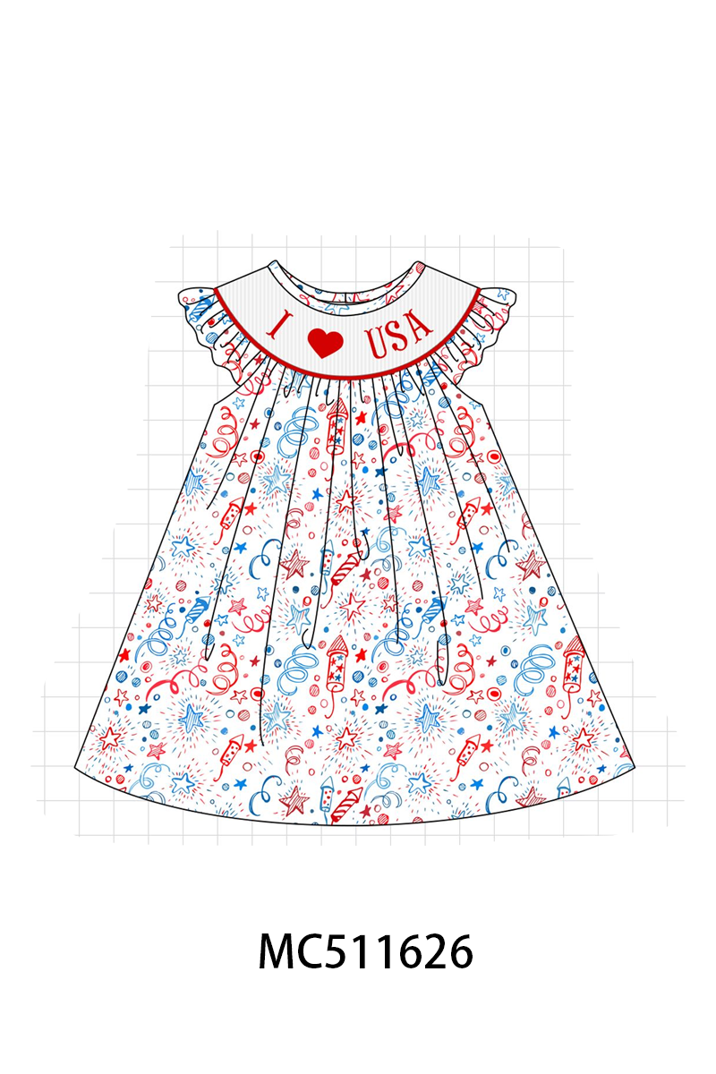 PO75 Red Patriotic I love USA smocked collection