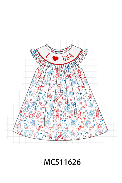 PO75 Red Patriotic I love USA smocked collection