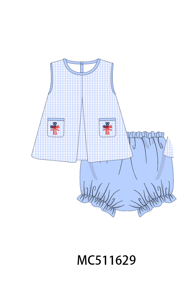 PO75 Blue Patriotic flag cross smocked collection