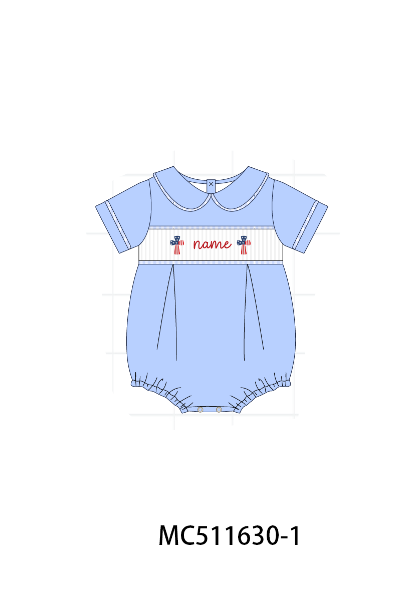 PO75 Blue Patriotic flag cross monogram smocked collection