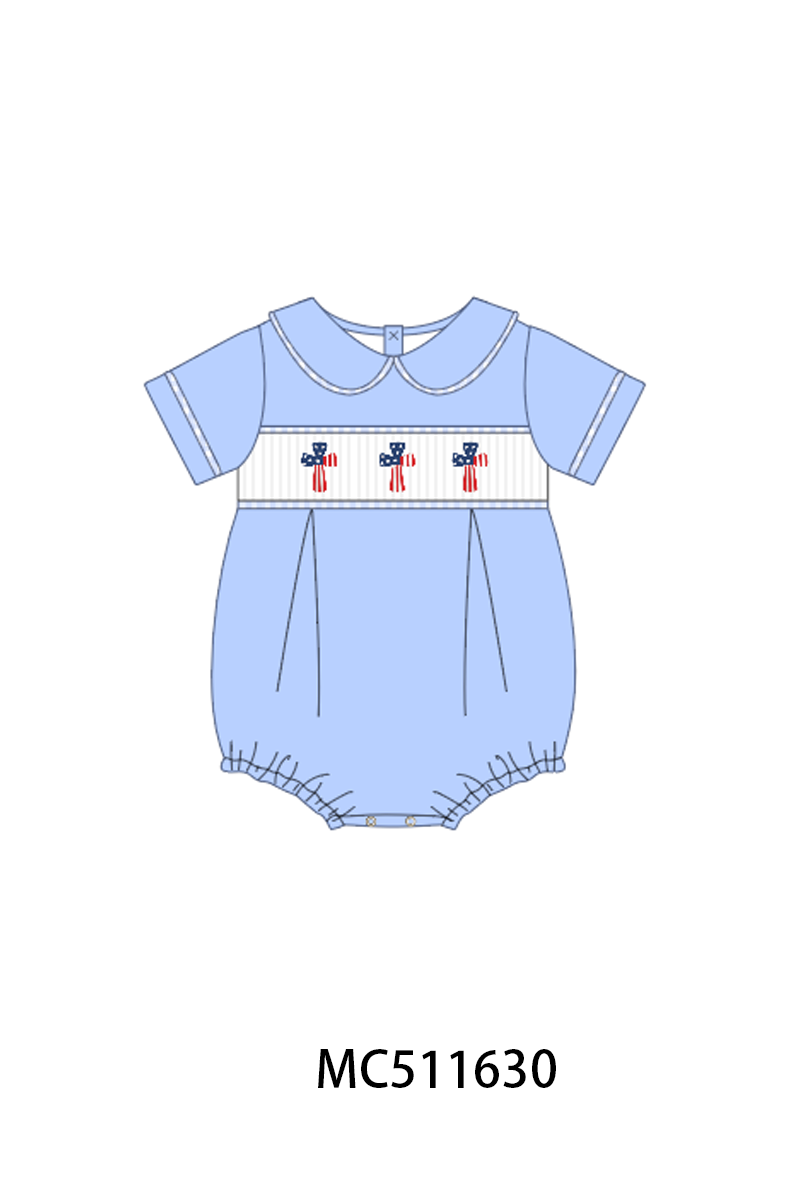 PO75 Blue Patriotic flag cross smocked collection