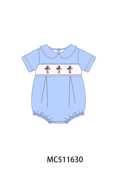 PO75 Blue Patriotic flag cross smocked collection