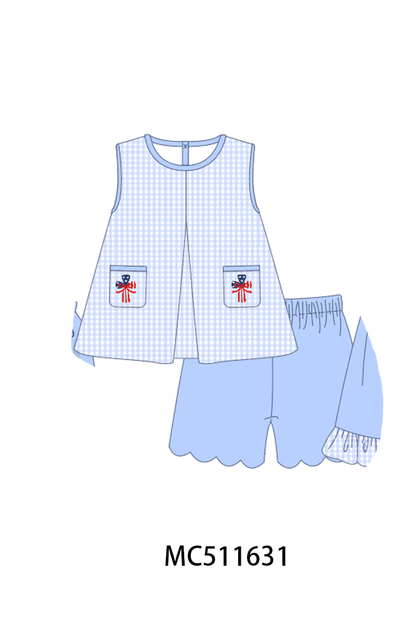 PO75 Blue Patriotic flag cross smocked collection