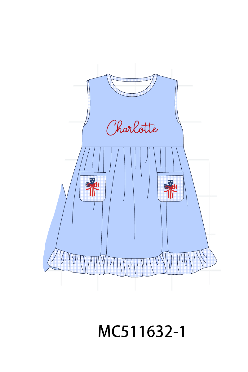 PO75 Blue Patriotic flag cross monogram smocked collection