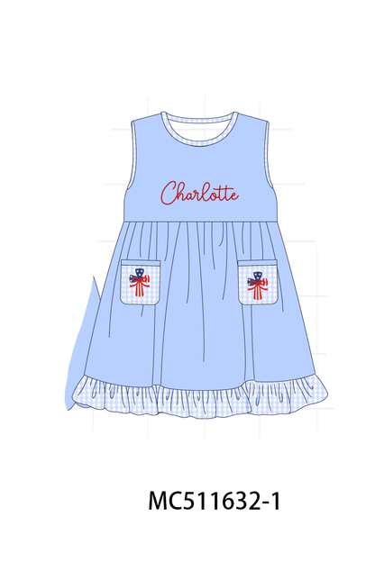 PO75 Blue Patriotic flag cross monogram smocked collection