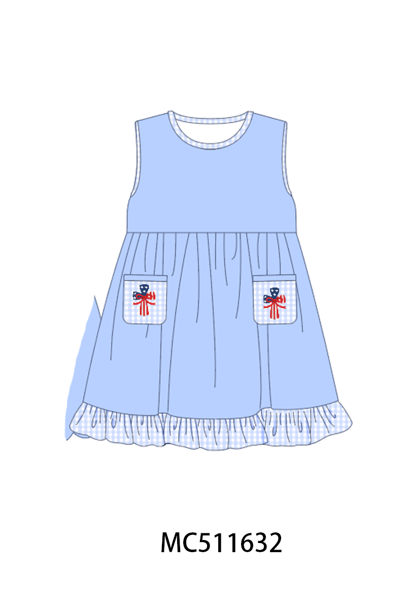 PO75 Blue Patriotic flag cross smocked collection