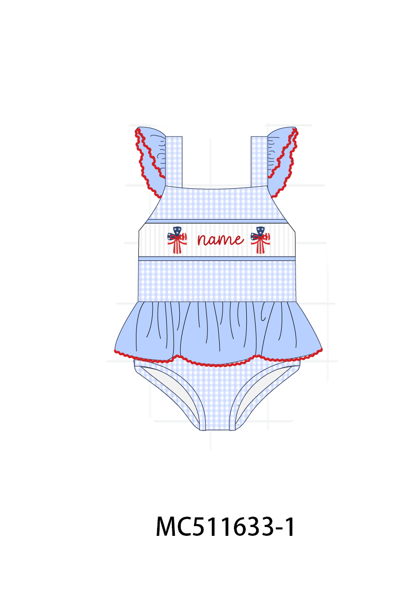 PO75 Blue Patriotic flag cross monogram smocked collection