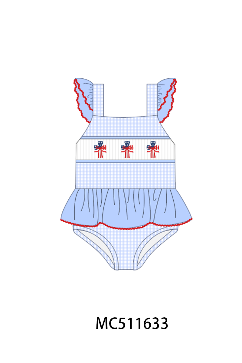 PO75 Blue Patriotic flag cross smocked collection