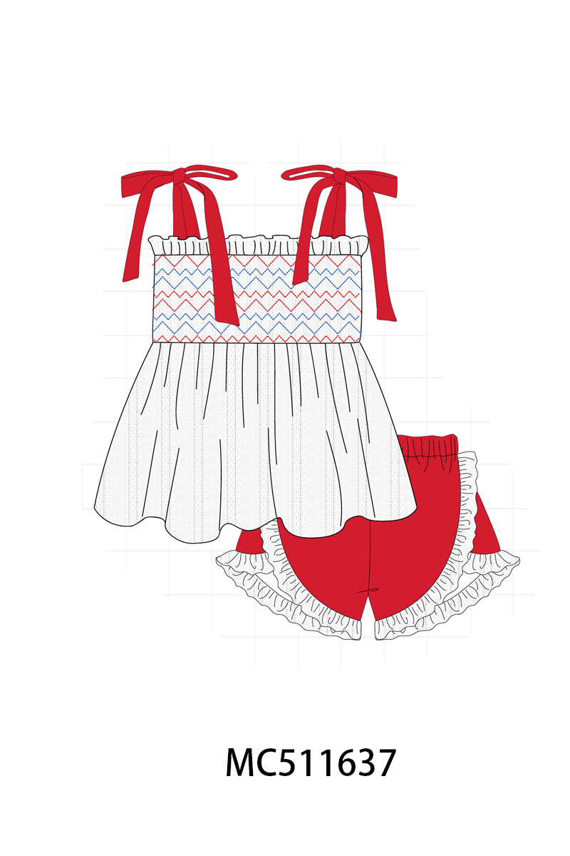 PO75 Red smocked jacquard ruffle collection