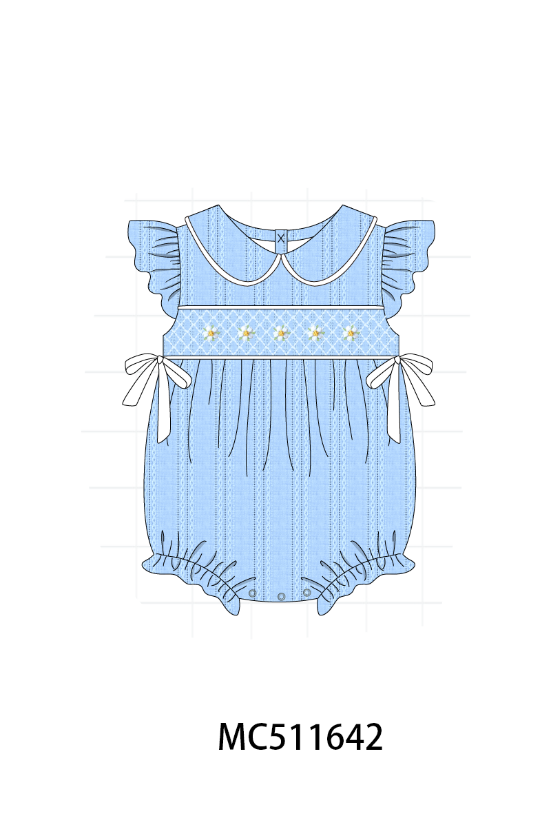 PO75 Blue floral jacquard smocked ruffle collection