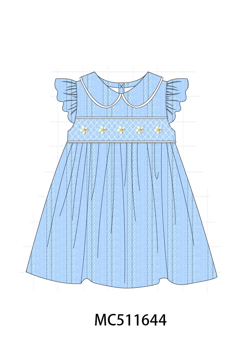 PO75 Blue floral jacquard smocked ruffle collection