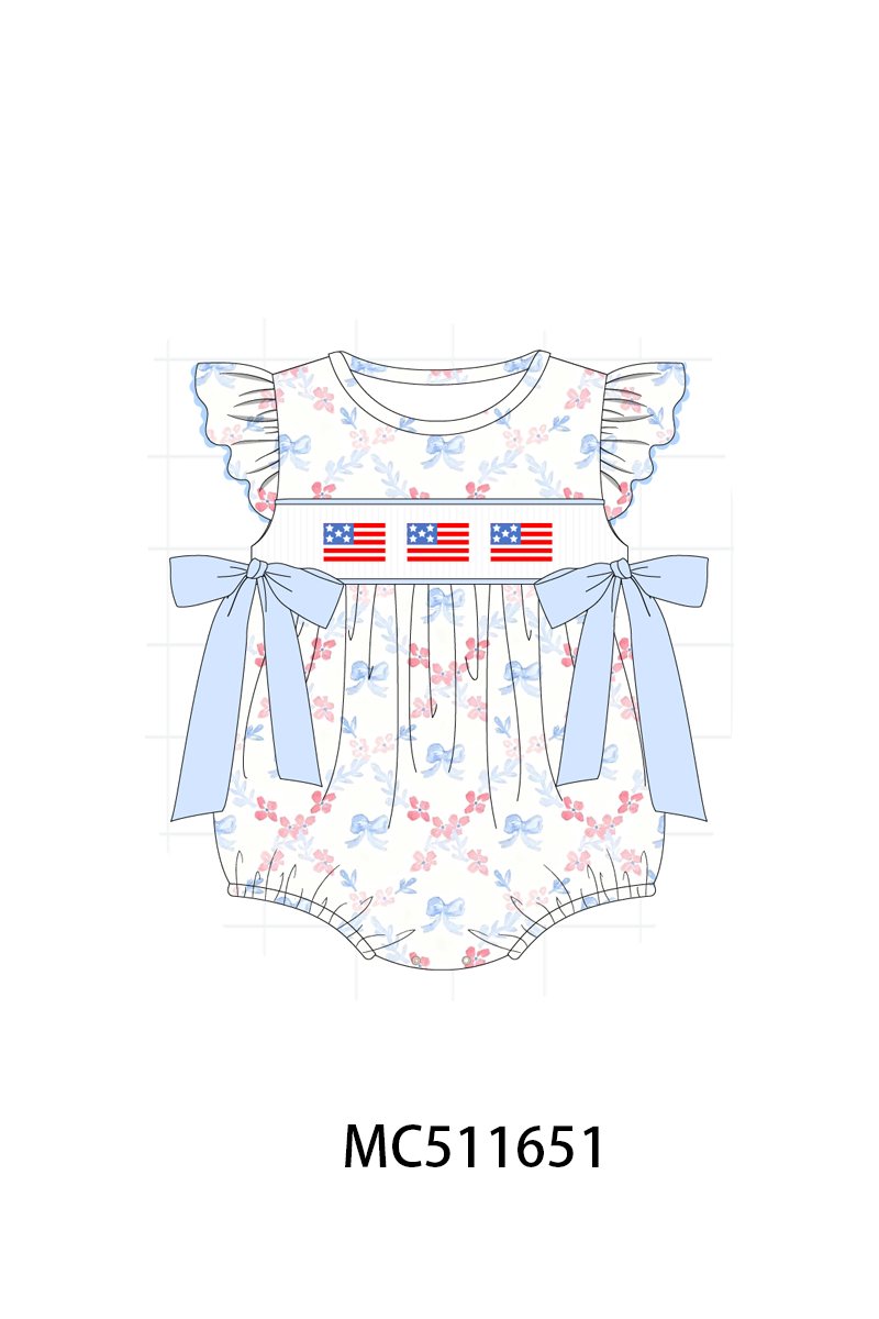 PO75 Blue Patriotic flag embroidery ruffle collection