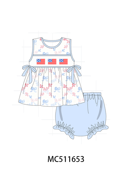 PO75 Blue Patriotic flag embroidery ruffle collection