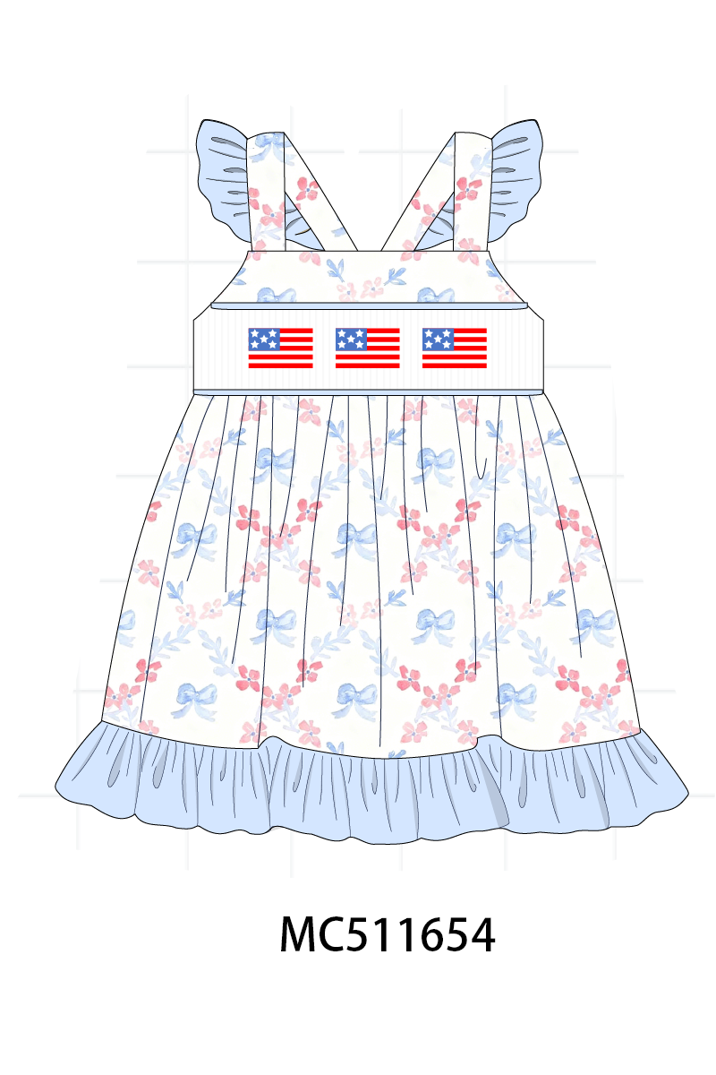 PO75 Blue Patriotic flag embroidery ruffle collection
