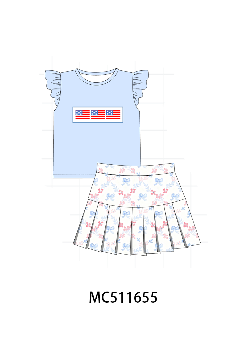 PO75 Blue Patriotic flag embroidery ruffle collection