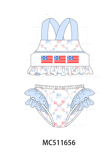 PO75 Blue Patriotic flag embroidery ruffle collection