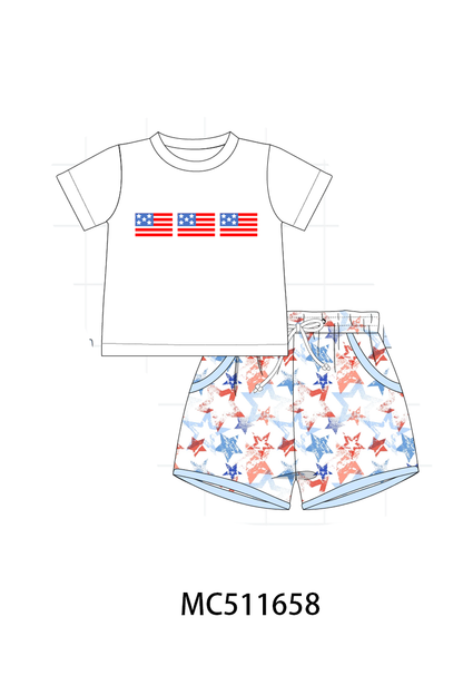 PO75 Blue Patriotic flag embroidery ruffle collection