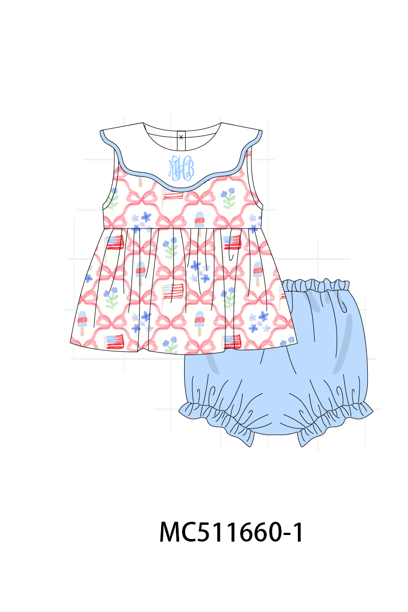 PO75 Blue floral bow tie monogram collection