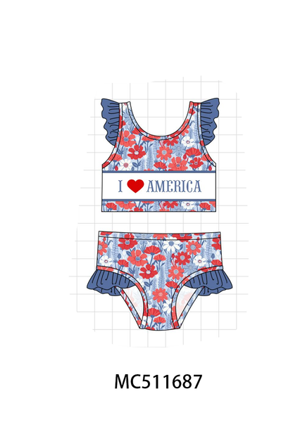 PO75 I love America embroidery floral swimsuit collection