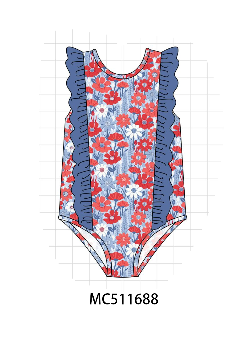 PO75 I love America embroidery floral swimsuit collection