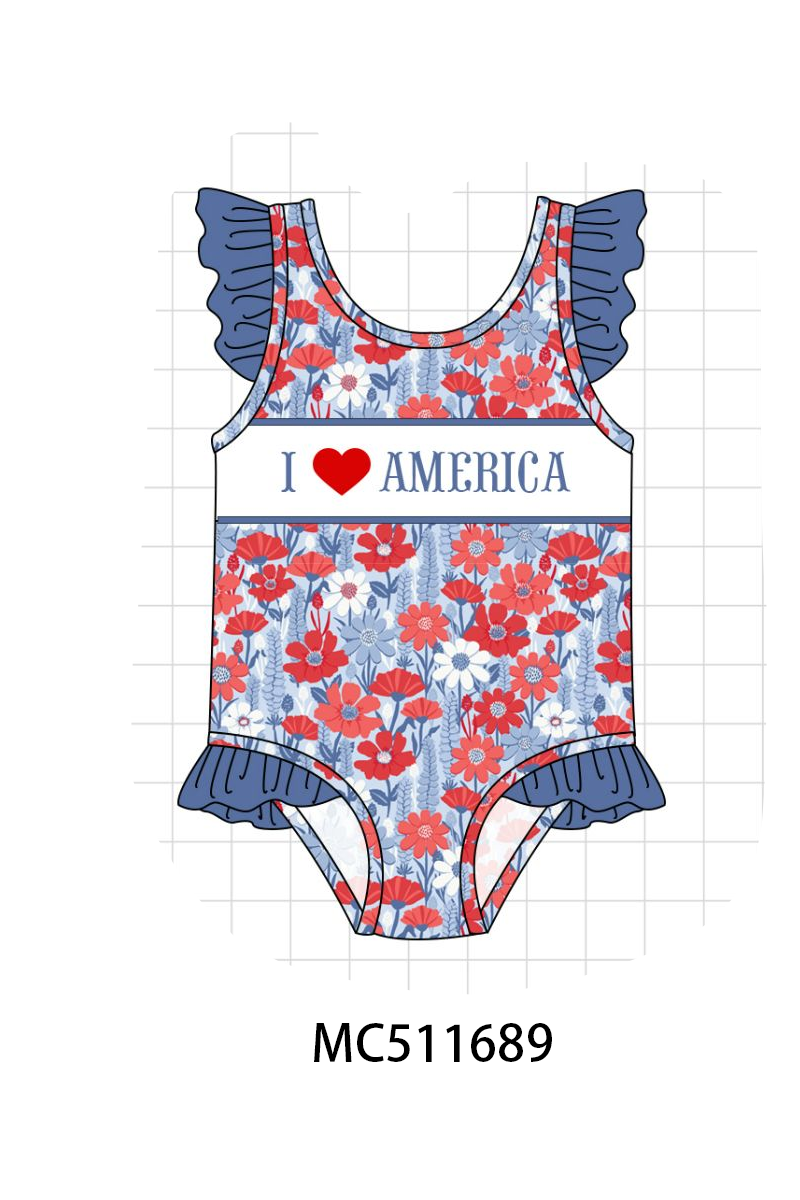 PO75 I love America embroidery floral swimsuit collection