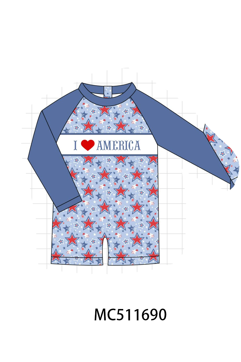 PO75 I love America embroidery floral swimsuit collection
