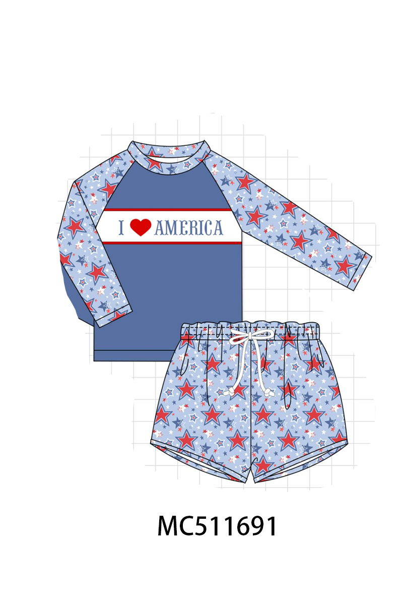 PO75 I love America embroidery floral swimsuit collection