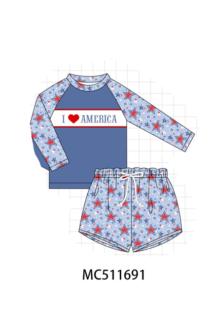 PO75 I love America embroidery floral swimsuit collection