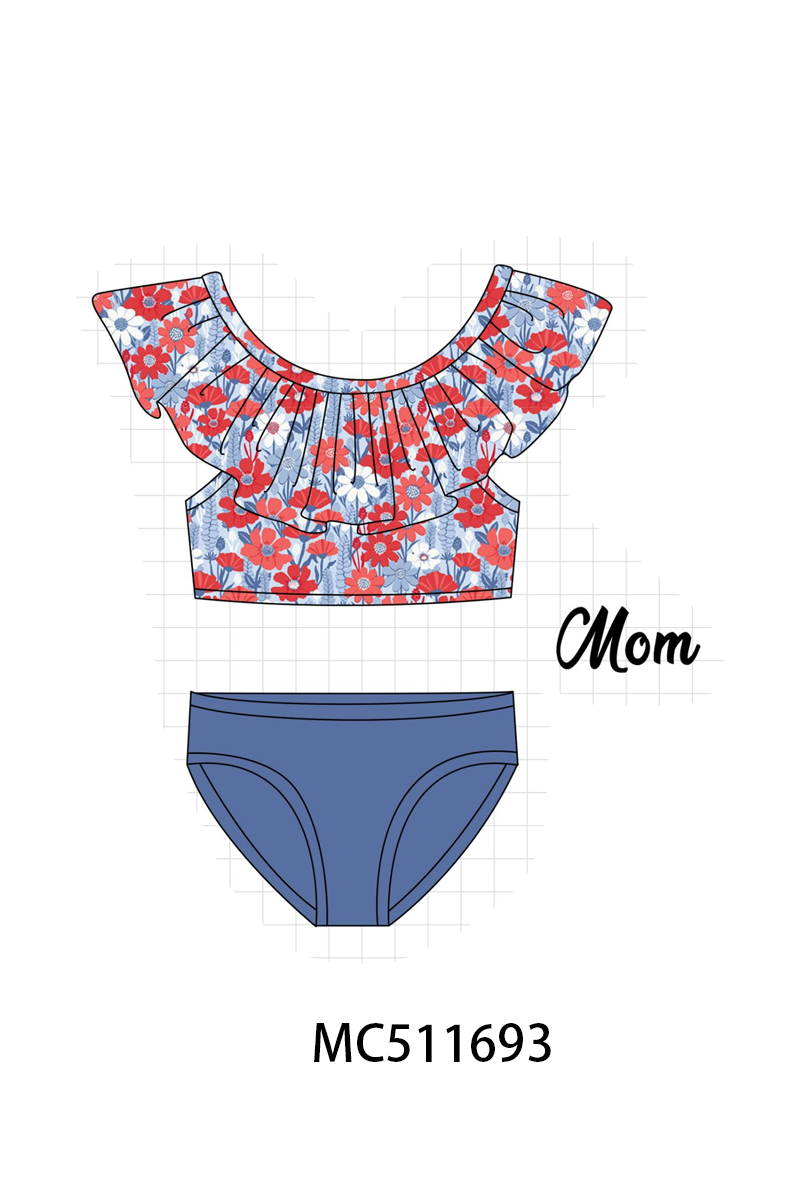 PO75 I love America embroidery floral swimsuit collection