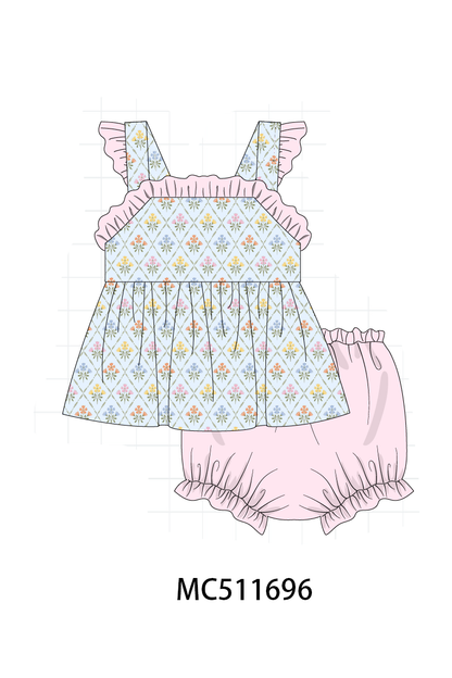 PO75 Blue floral print ruffle collection