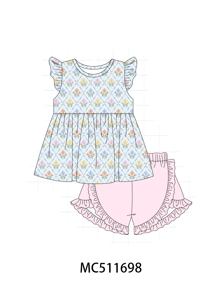 PO75 Blue floral print ruffle collection