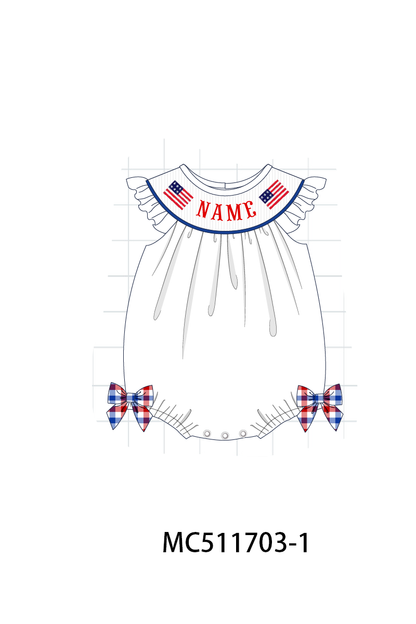 PO75 Patriotic flag monogram smocked gingham collection