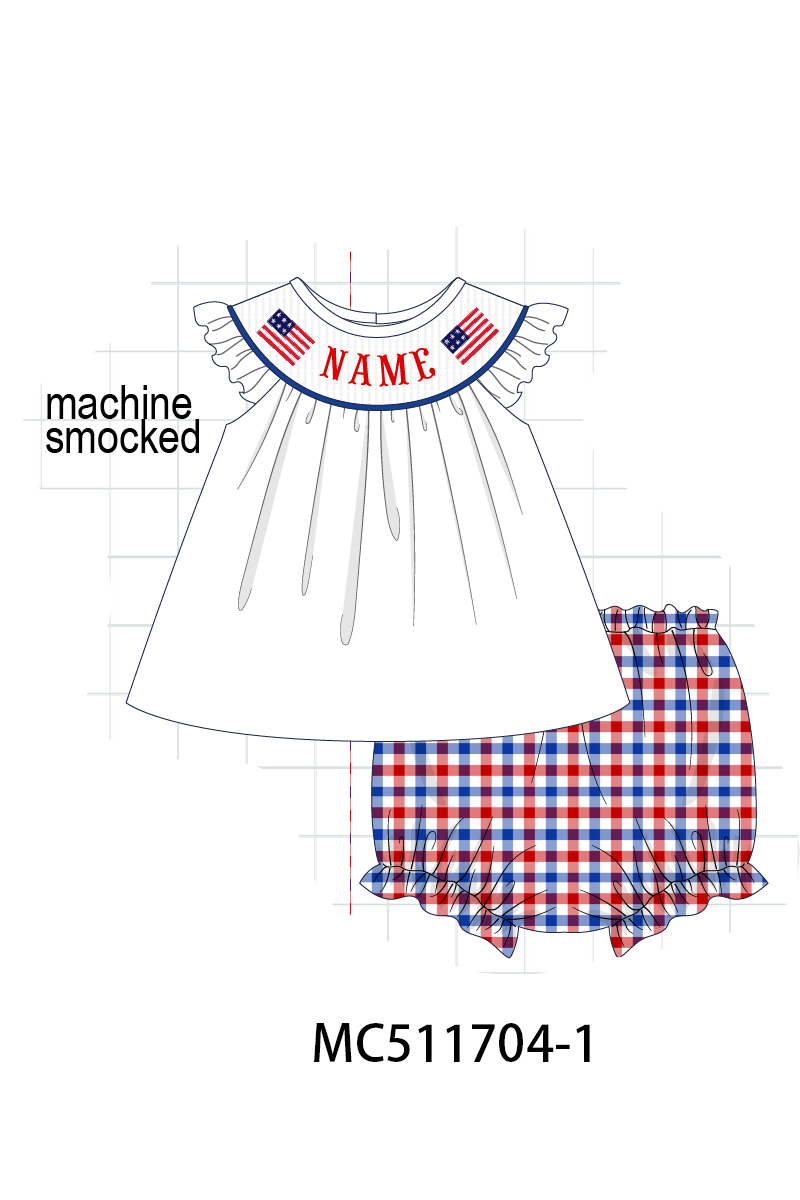 PO75 Patriotic flag monogram smocked gingham collection
