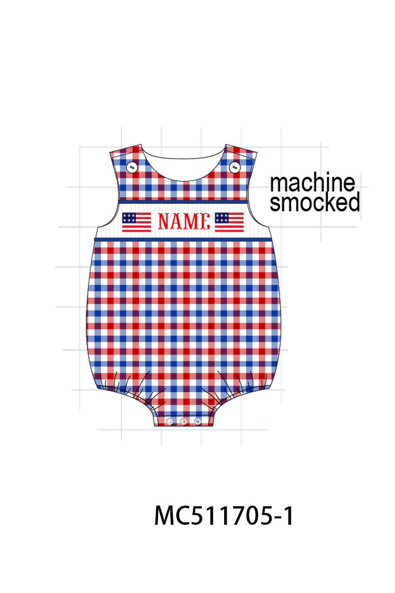 PO75 Patriotic flag monogram smocked gingham collection