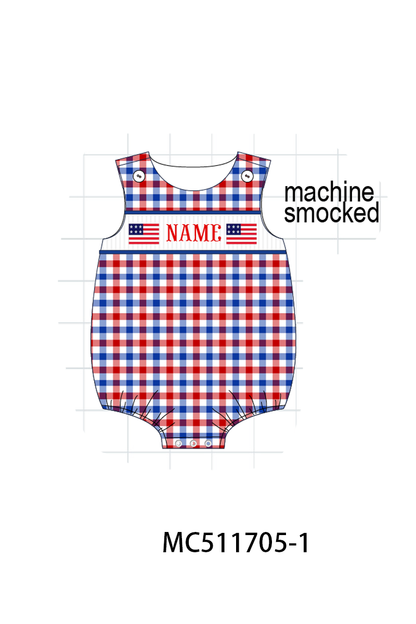 PO75 Patriotic flag monogram smocked gingham collection