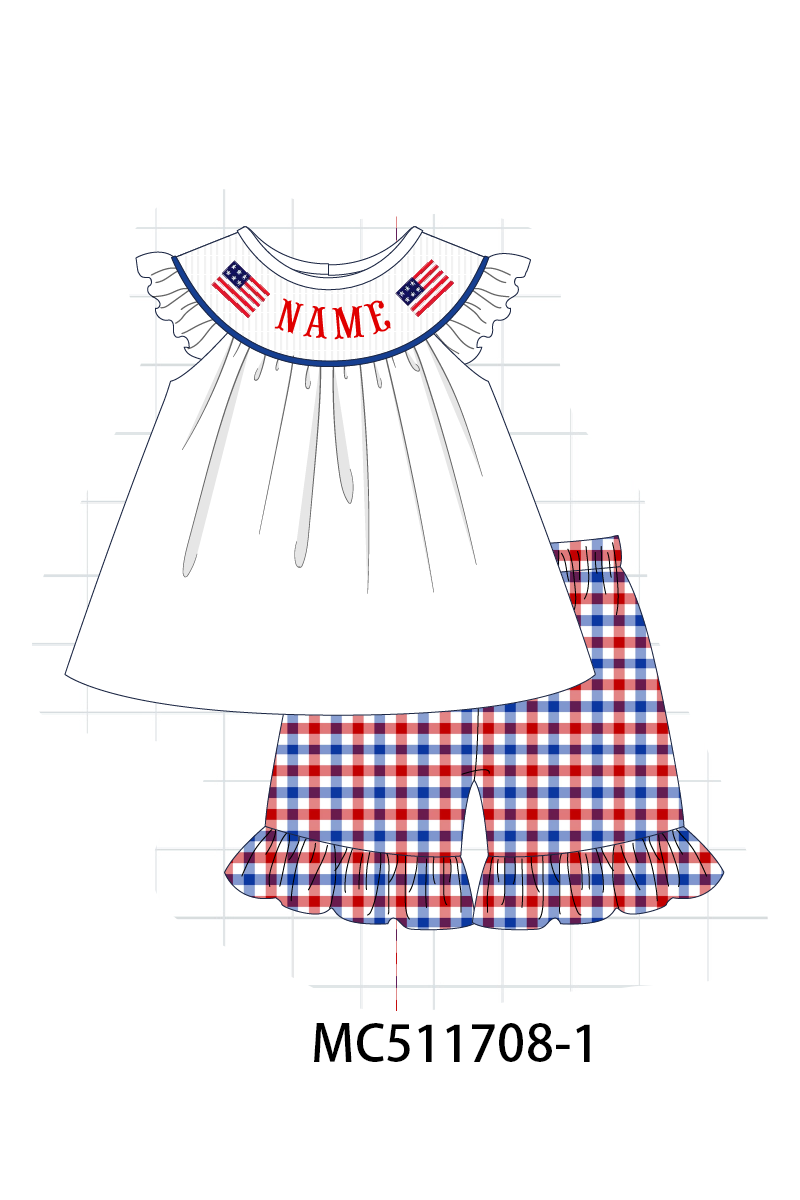 PO75 Patriotic flag monogram smocked gingham collection