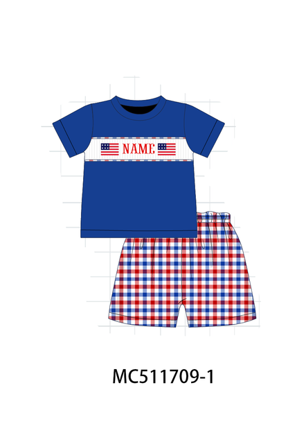 PO75 Patriotic flag monogram smocked gingham collection