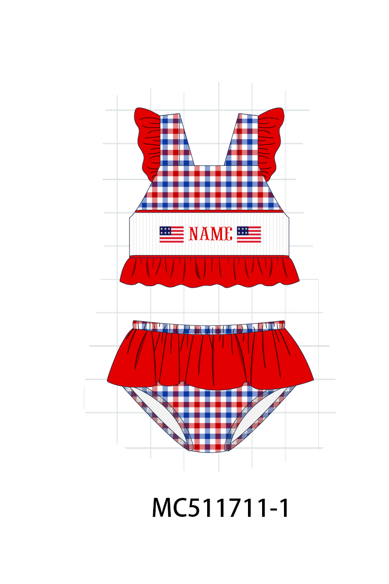 PO75 Patriotic flag monogram smocked gingham collection