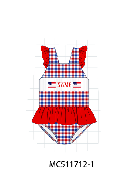 PO75 Patriotic flag monogram smocked gingham collection