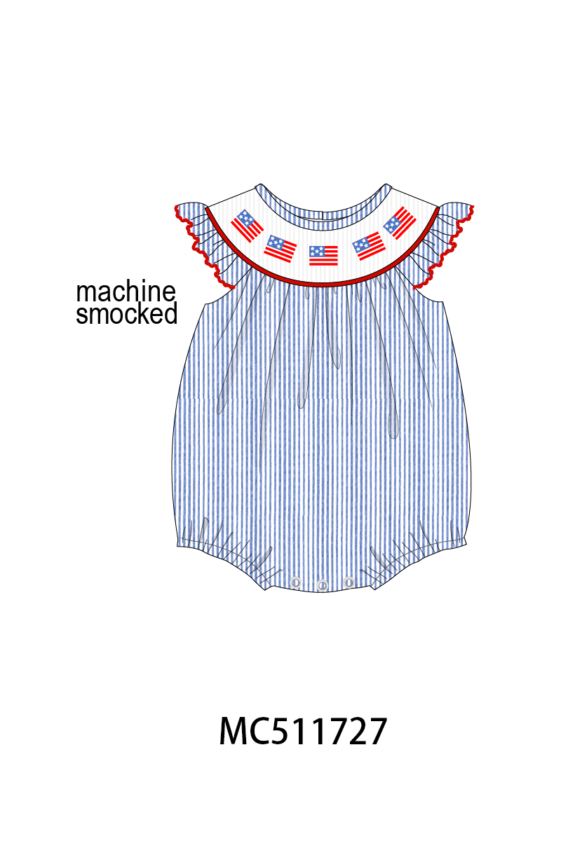 PO75 Blue seersucker Patriotic flag smocked collection 1